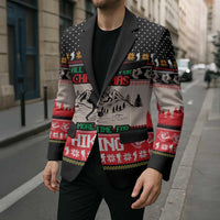 Hiking Christmas Blazer with Mountains Trees and Winter Holiday Pattern - Wonder Print Shop