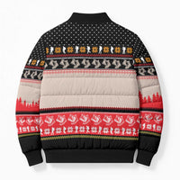 Hiking Christmas Bomber Puffer Jacket with Mountains Trees and Winter Holiday Pattern - Wonder Print Shop