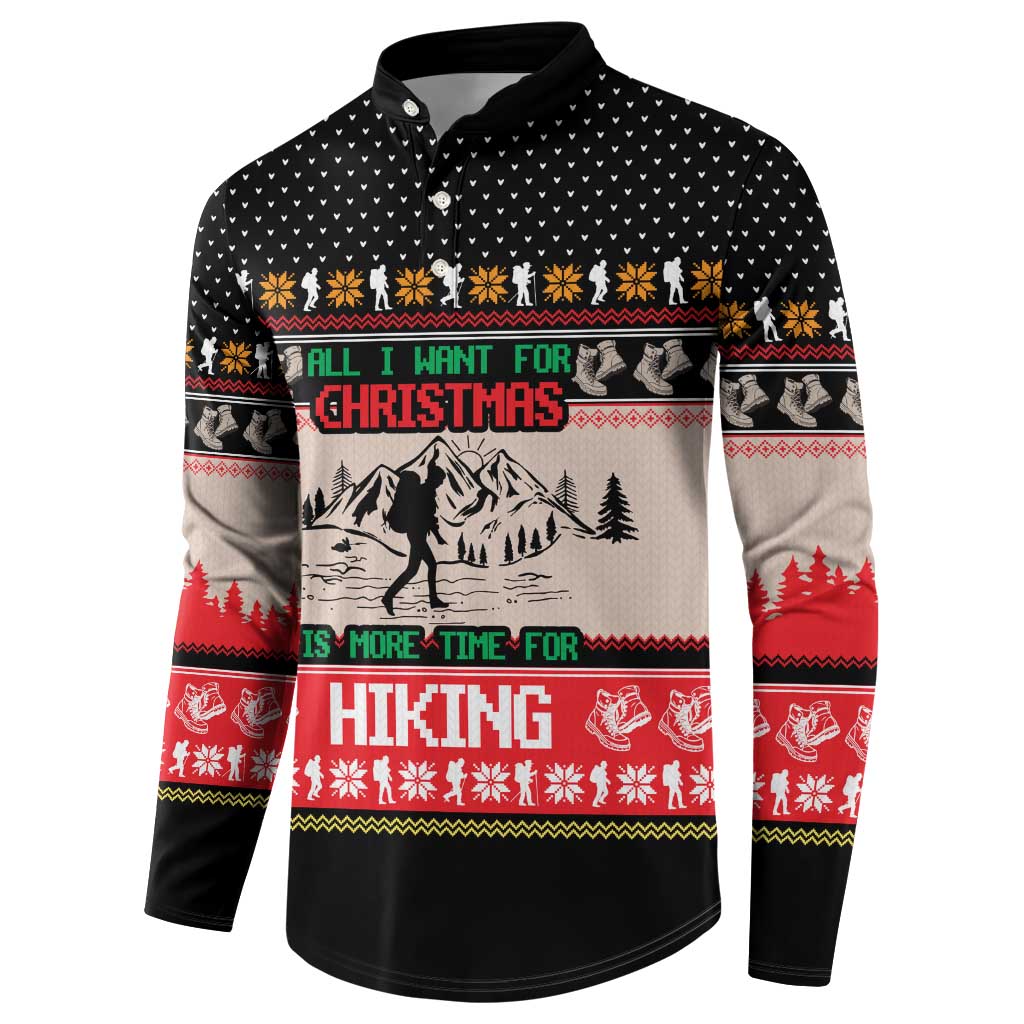Hiking Christmas Button Sweatshirt with Mountains Trees and Winter Holiday Pattern - Wonder Print Shop