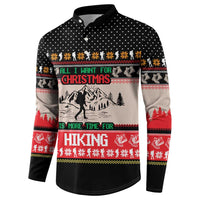Hiking Christmas Button Sweatshirt with Mountains Trees and Winter Holiday Pattern - Wonder Print Shop