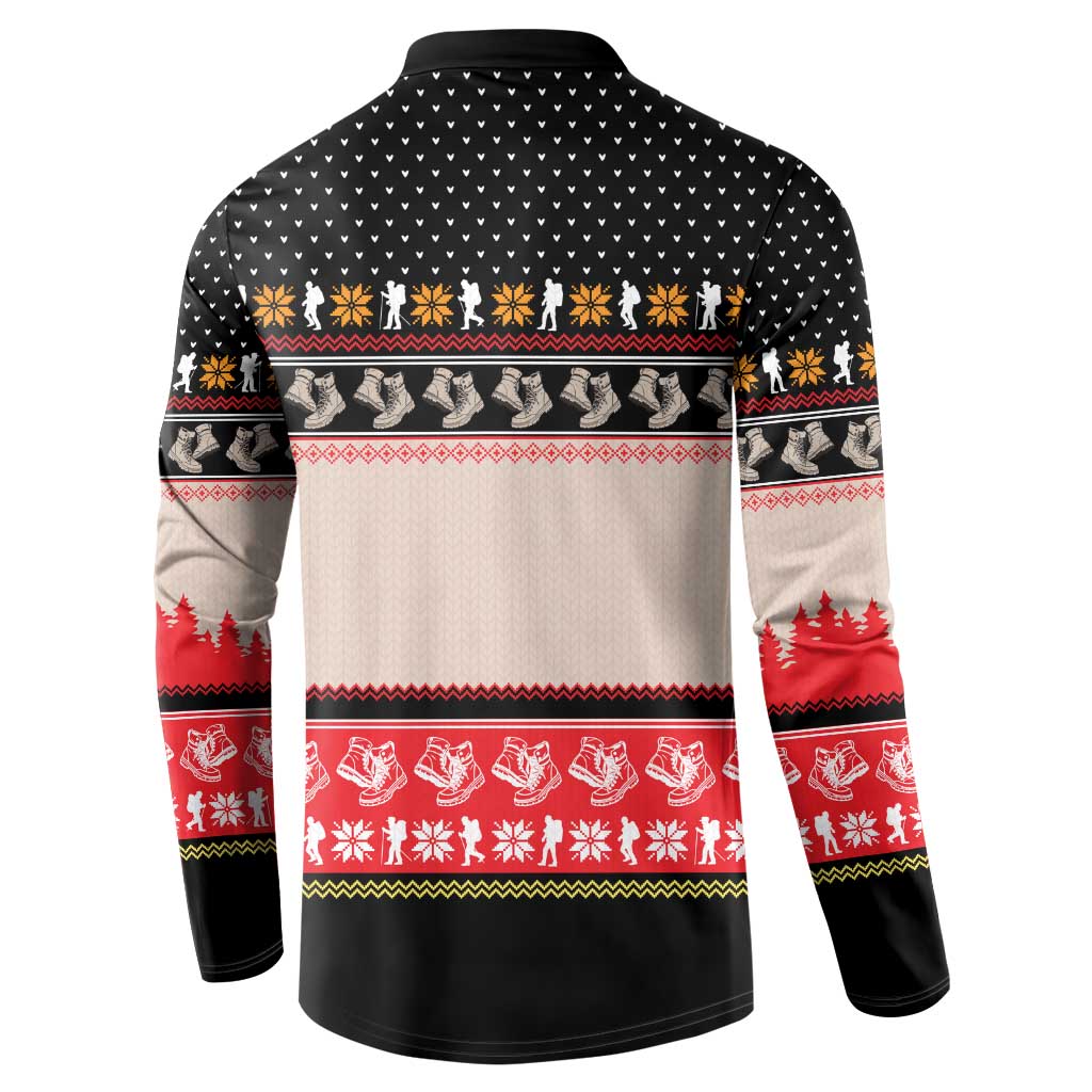 Hiking Christmas Button Sweatshirt with Mountains Trees and Winter Holiday Pattern - Wonder Print Shop