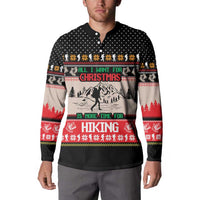 Hiking Christmas Button Sweatshirt with Mountains Trees and Winter Holiday Pattern - Wonder Print Shop