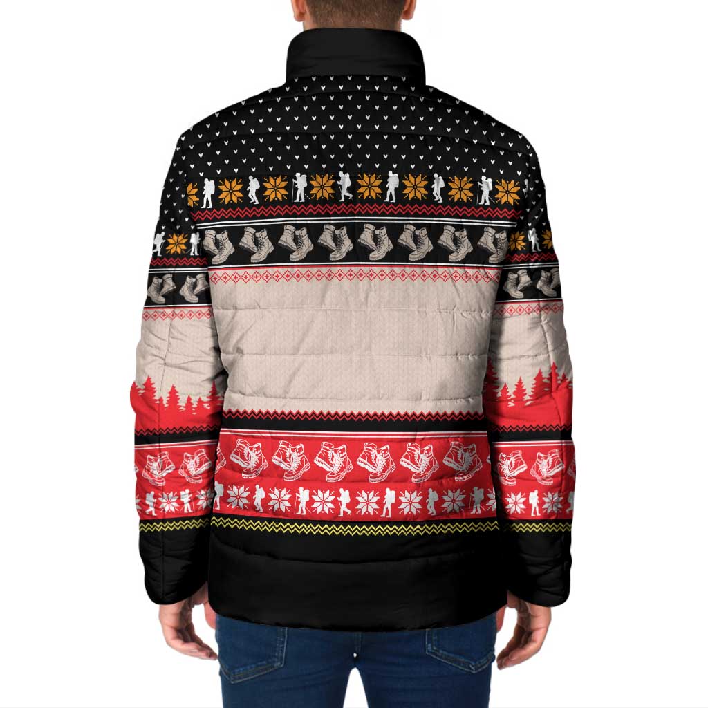 Hiking Christmas Padded Jacket with Mountains Trees and Winter Holiday Pattern - Wonder Print Shop