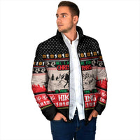Hiking Christmas Padded Jacket with Mountains Trees and Winter Holiday Pattern - Wonder Print Shop