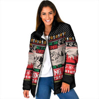 Hiking Christmas Padded Jacket with Mountains Trees and Winter Holiday Pattern - Wonder Print Shop