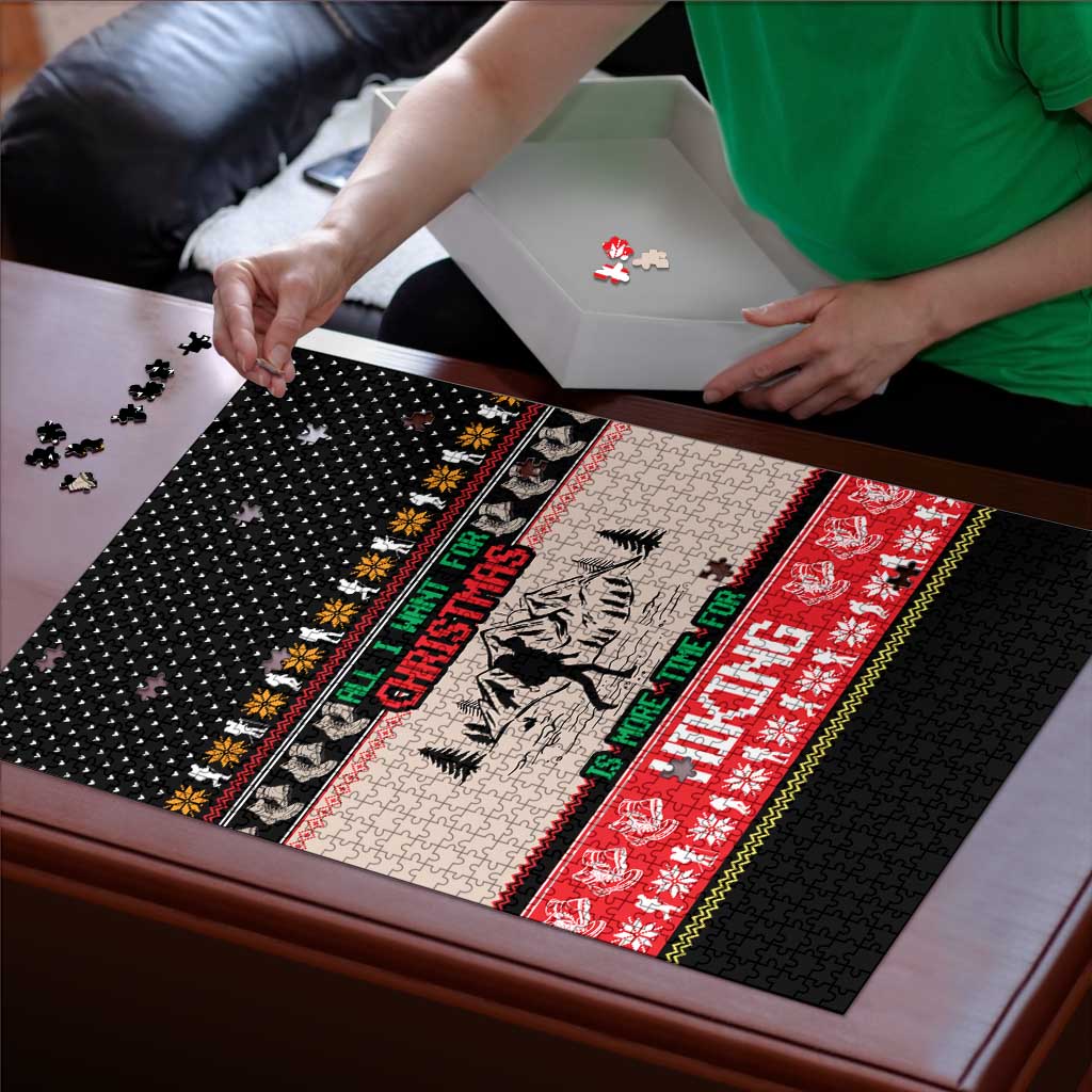 Hiking Christmas Puzzle with Mountains Trees and Winter Holiday Pattern - Wonder Print Shop