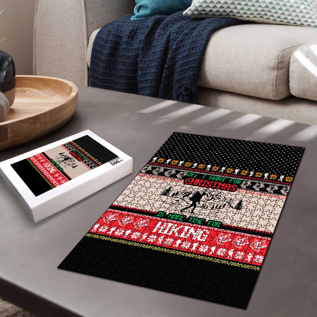 Hiking Christmas Puzzle with Mountains Trees and Winter Holiday Pattern - Wonder Print Shop