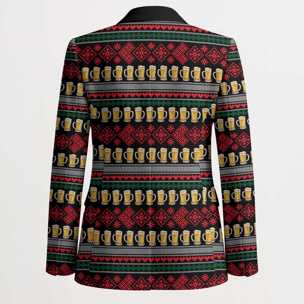 Santa Hold My Beer Christmas Blazer with Beer Mugs and Holiday Pattern - Wonder Print Shop