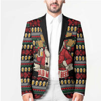 Santa Hold My Beer Christmas Blazer with Beer Mugs and Holiday Pattern - Wonder Print Shop