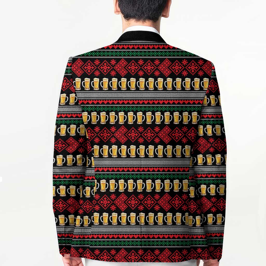 Santa Hold My Beer Christmas Blazer with Beer Mugs and Holiday Pattern - Wonder Print Shop