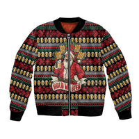 Santa Hold My Beer Christmas Bomber Jacket with Beer Mugs and Holiday Pattern - Wonder Print Shop