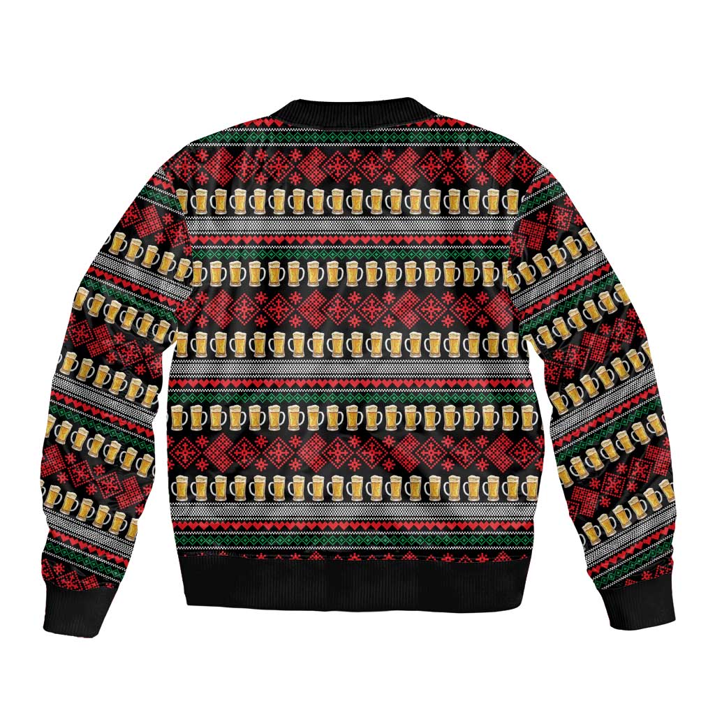 Santa Hold My Beer Christmas Bomber Jacket with Beer Mugs and Holiday Pattern - Wonder Print Shop
