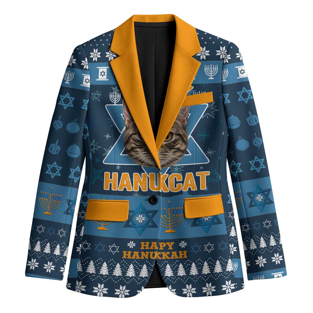 Happy Hanukcat Christmas Design Blazer Xmas Holiday Patterns - Wonder Print Shop