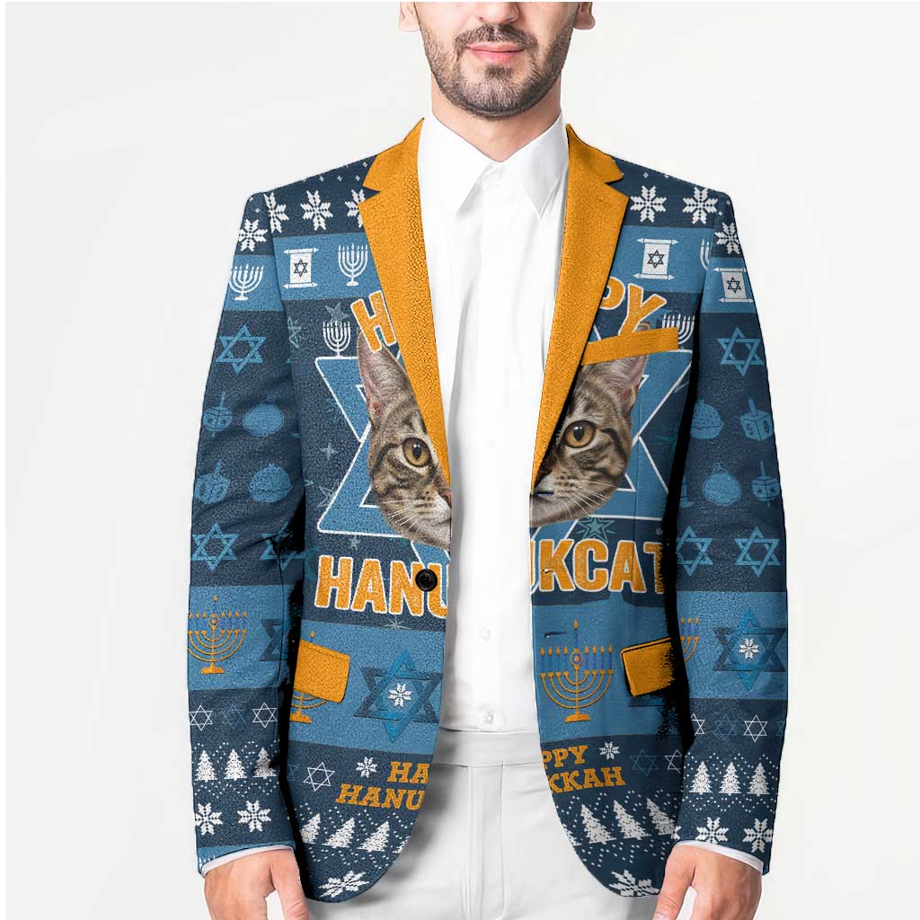 Happy Hanukcat Christmas Design Blazer Xmas Holiday Patterns - Wonder Print Shop