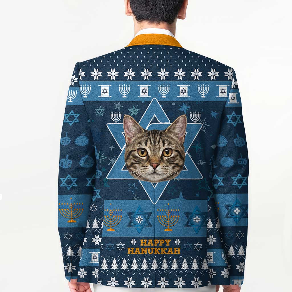 Happy Hanukcat Christmas Design Blazer Xmas Holiday Patterns - Wonder Print Shop