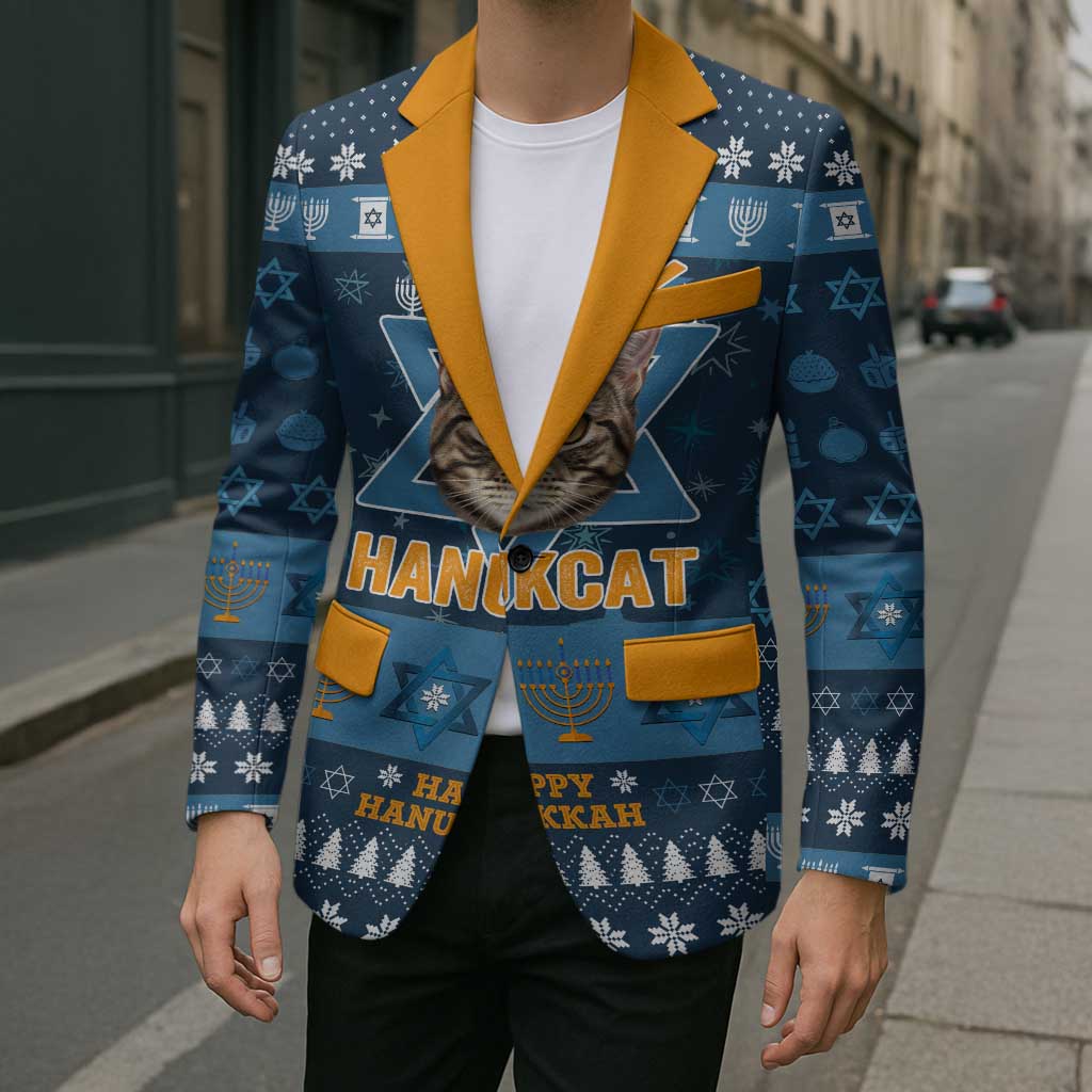 Happy Hanukcat Christmas Design Blazer Xmas Holiday Patterns - Wonder Print Shop