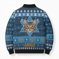 Happy Hanukcat Christmas Design Bomber Puffer Jacket Xmas Holiday Patterns - Wonder Print Shop