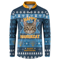 Happy Hanukcat Christmas Design Button Sweatshirt Xmas Holiday Patterns - Wonder Print Shop