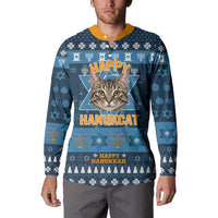 Happy Hanukcat Christmas Design Button Sweatshirt Xmas Holiday Patterns - Wonder Print Shop