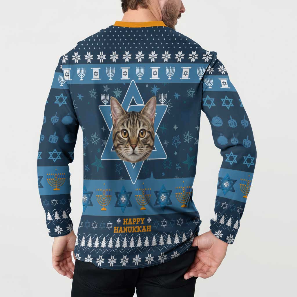 Happy Hanukcat Christmas Design Button Sweatshirt Xmas Holiday Patterns - Wonder Print Shop