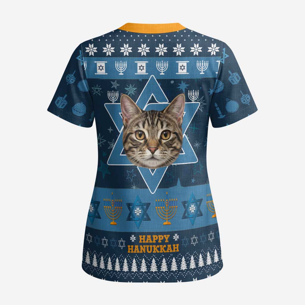 Happy Hanukcat Christmas Design Scrub Top Xmas Holiday Patterns - Wonder Print Shop