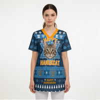 Happy Hanukcat Christmas Design Scrub Top Xmas Holiday Patterns - Wonder Print Shop