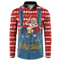 Ho Ho Hold My Beer Santa Christmas Design Button Sweatshirt Xmas Holiday Patterns - Wonder Print Shop