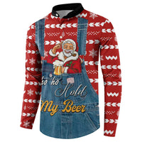 Ho Ho Hold My Beer Santa Christmas Design Button Sweatshirt Xmas Holiday Patterns - Wonder Print Shop
