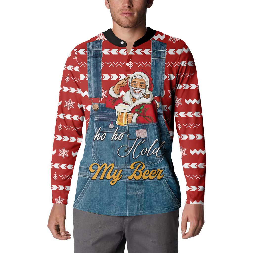 Ho Ho Hold My Beer Santa Christmas Design Button Sweatshirt Xmas Holiday Patterns - Wonder Print Shop
