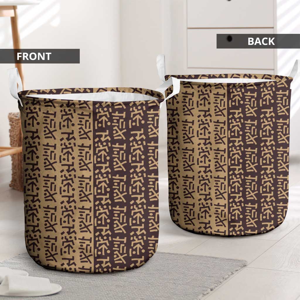 Tribe Script Laundry Basket with Bold Mudcloth Symbols and Brown Tan Split Design - Wonder Print Shop