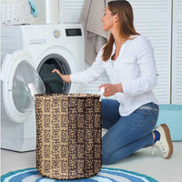 Tribe Script Laundry Basket with Bold Mudcloth Symbols and Brown Tan Split Design - Wonder Print Shop