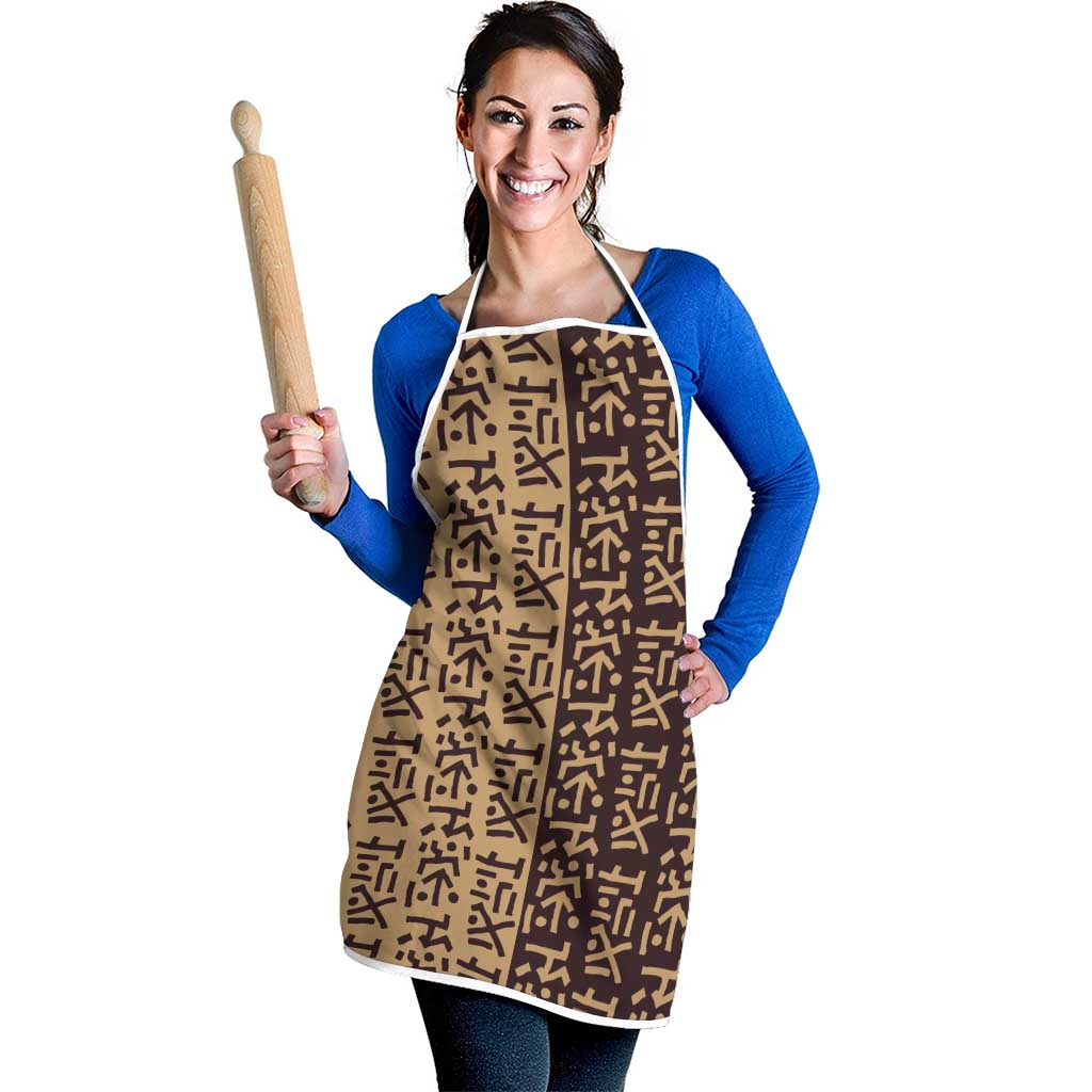 Tribe Script Apron with Bold Mudcloth Symbols and Brown Tan Split Design - Wonder Print Shop