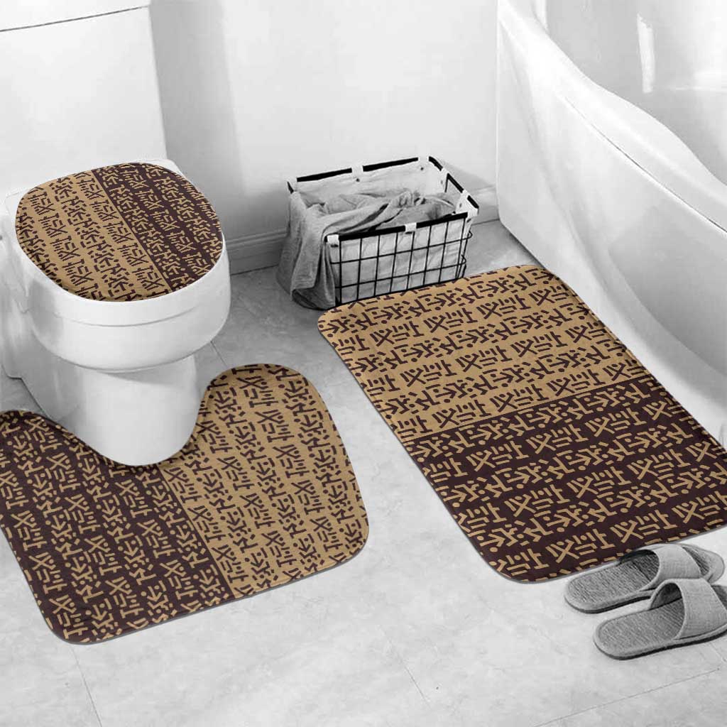 Tribe Script Bathroom Set with Bold Mudcloth Symbols and Brown Tan Split Design - Wonder Print Shop