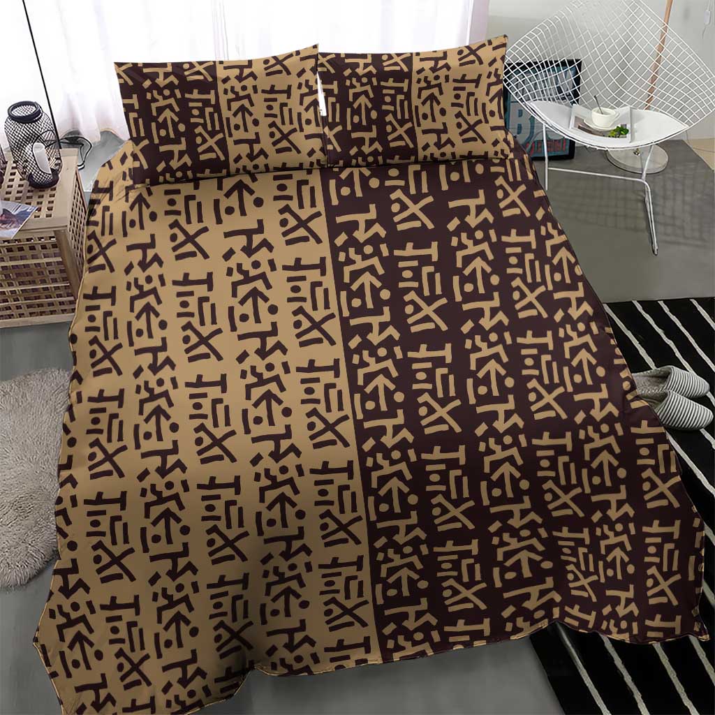 Tribe Script Bedding Set with Bold Mudcloth Symbols and Brown Tan Split Design - Wonder Print Shop