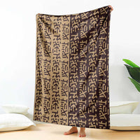 Tribe Script Blanket with Bold Mudcloth Symbols and Brown Tan Split Design - Wonder Print Shop