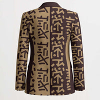 Tribe Script Blazer with Bold Mudcloth Symbols and Brown Tan Split Design - Wonder Print Shop
