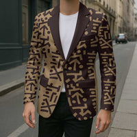 Tribe Script Blazer with Bold Mudcloth Symbols and Brown Tan Split Design - Wonder Print Shop