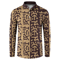 Tribe Script Button Sweatshirt with Bold Mudcloth Symbols and Brown Tan Split Design - Wonder Print Shop