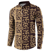 Tribe Script Button Sweatshirt with Bold Mudcloth Symbols and Brown Tan Split Design - Wonder Print Shop