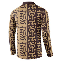 Tribe Script Button Sweatshirt with Bold Mudcloth Symbols and Brown Tan Split Design - Wonder Print Shop