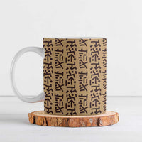 Tribe Script Ceramic Mug with Bold Mudcloth Symbols and Brown Tan Split Design - Wonder Print Shop