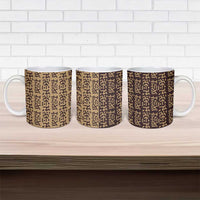 Tribe Script Ceramic Mug with Bold Mudcloth Symbols and Brown Tan Split Design - Wonder Print Shop