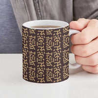 Tribe Script Ceramic Mug with Bold Mudcloth Symbols and Brown Tan Split Design - Wonder Print Shop
