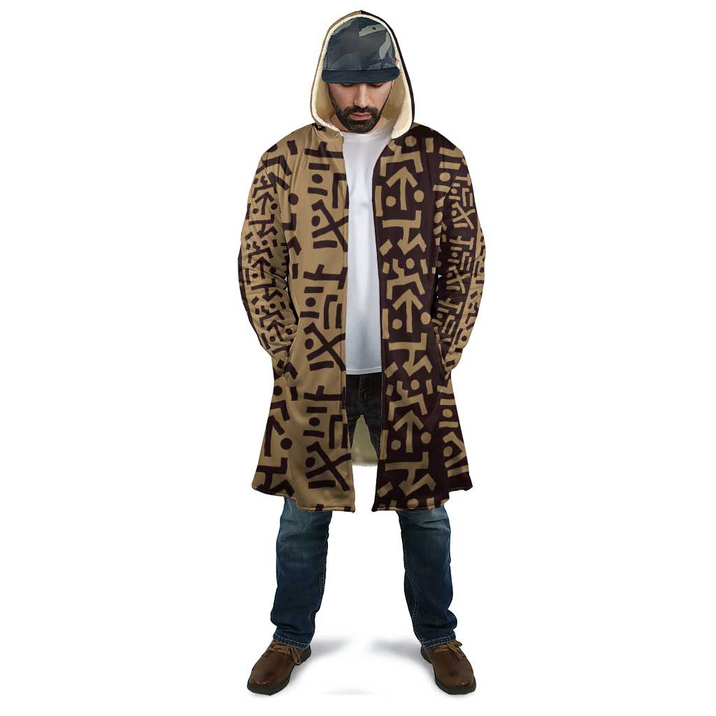Tribe Script Cloak with Bold Mudcloth Symbols and Brown Tan Split Design - Wonder Print Shop