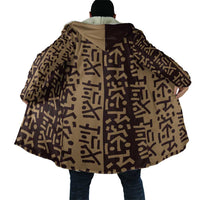 Tribe Script Cloak with Bold Mudcloth Symbols and Brown Tan Split Design - Wonder Print Shop