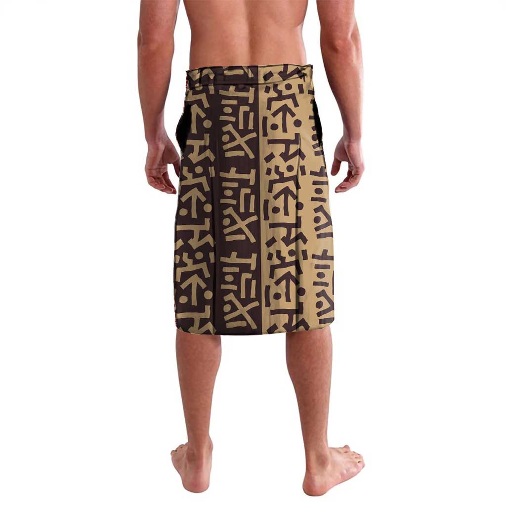 Tribe Script Lavalava with Bold Mudcloth Symbols and Brown Tan Split Design - Wonder Print Shop