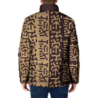 Tribe Script Padded Jacket with Bold Mudcloth Symbols and Brown Tan Split Design - Wonder Print Shop