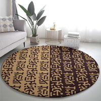 Tribe Script Round Carpet with Bold Mudcloth Symbols and Brown Tan Split Design - Wonder Print Shop