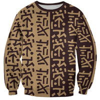 Tribe Script Sweatshirt with Bold Mudcloth Symbols and Brown Tan Split Design - Wonder Print Shop