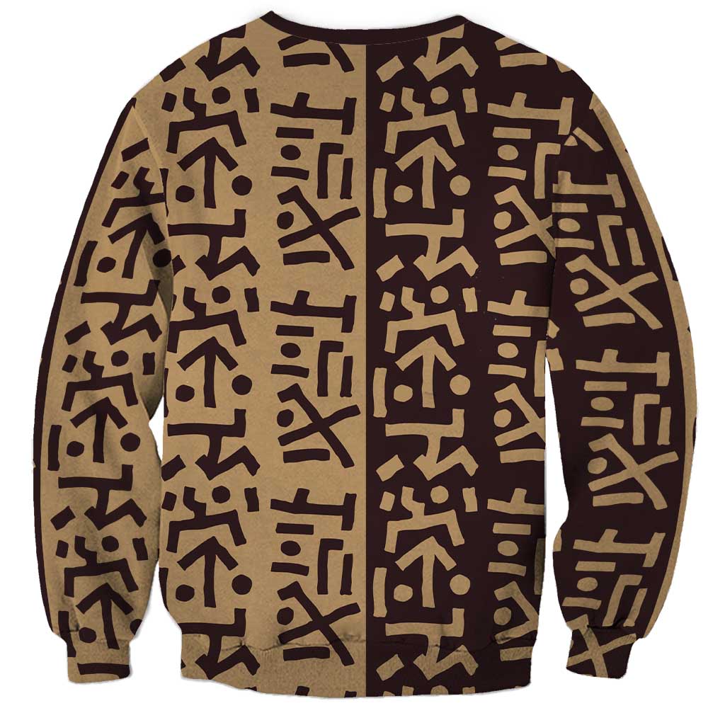 Tribe Script Sweatshirt with Bold Mudcloth Symbols and Brown Tan Split Design - Wonder Print Shop